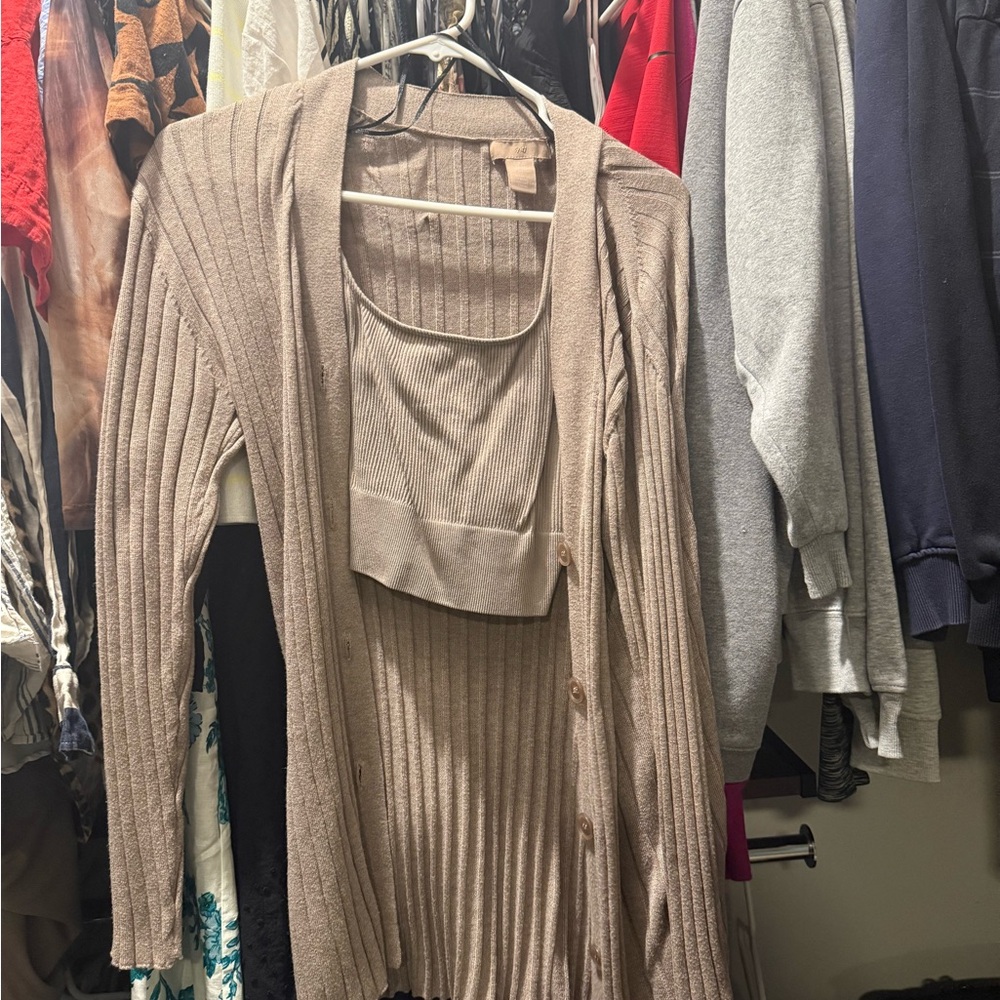 Women's Tan Ribbed Sweater Set